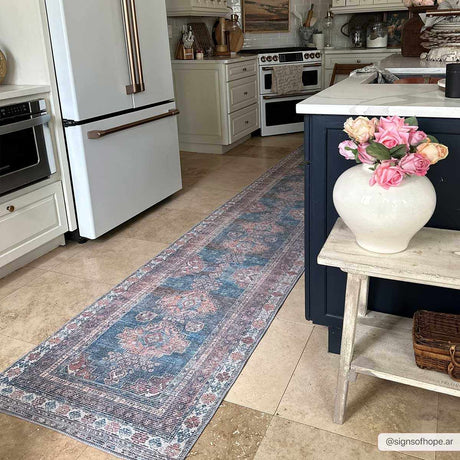 Baltinglass Rust & Blue Washable Area Rug - Clearance - Ornate Home