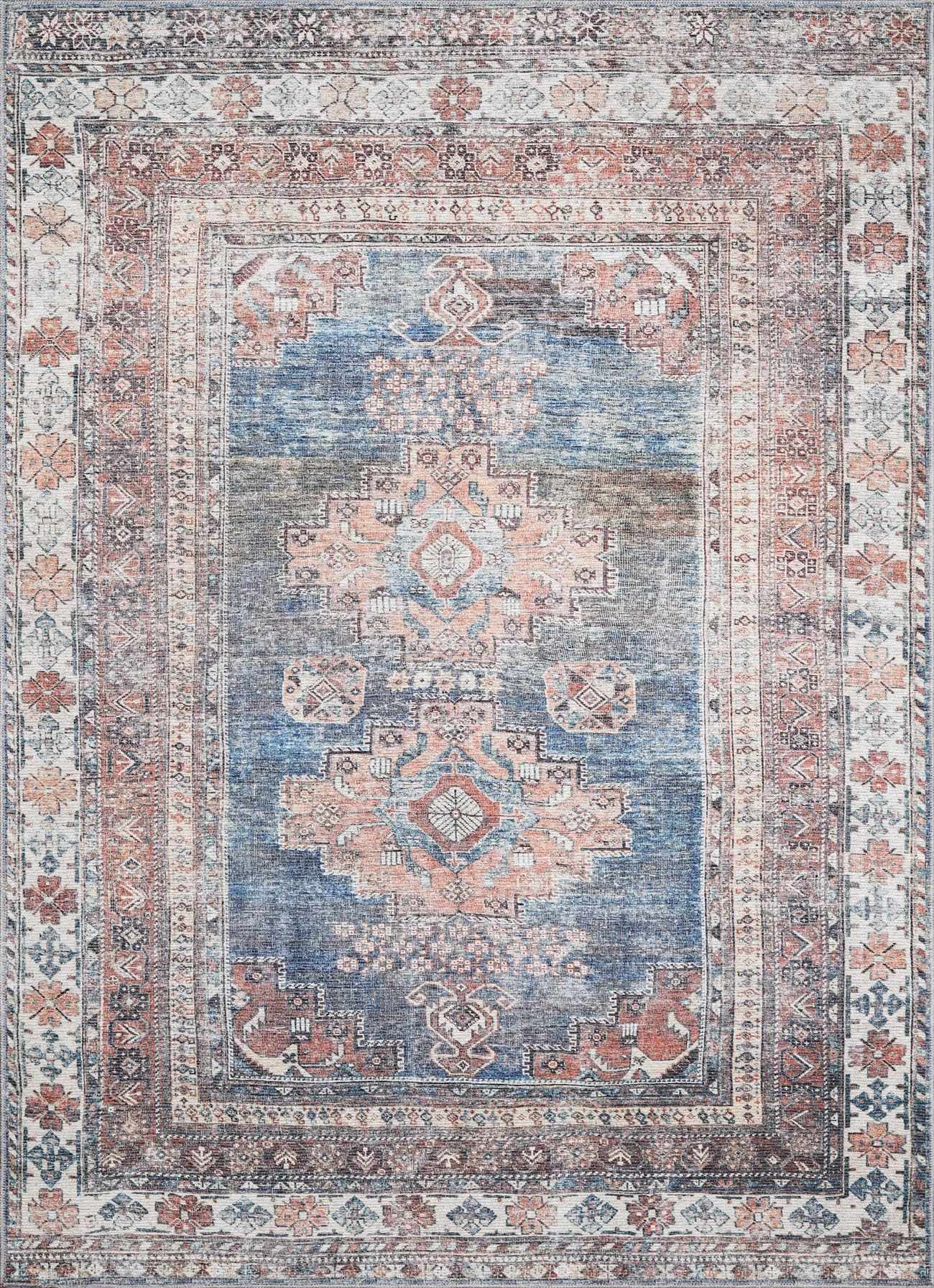 Baltinglass Rust & Blue Washable Area Rug - Clearance - Ornate Home