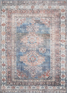 Baltinglass Rust & Blue Washable Area Rug - Clearance - Ornate Home