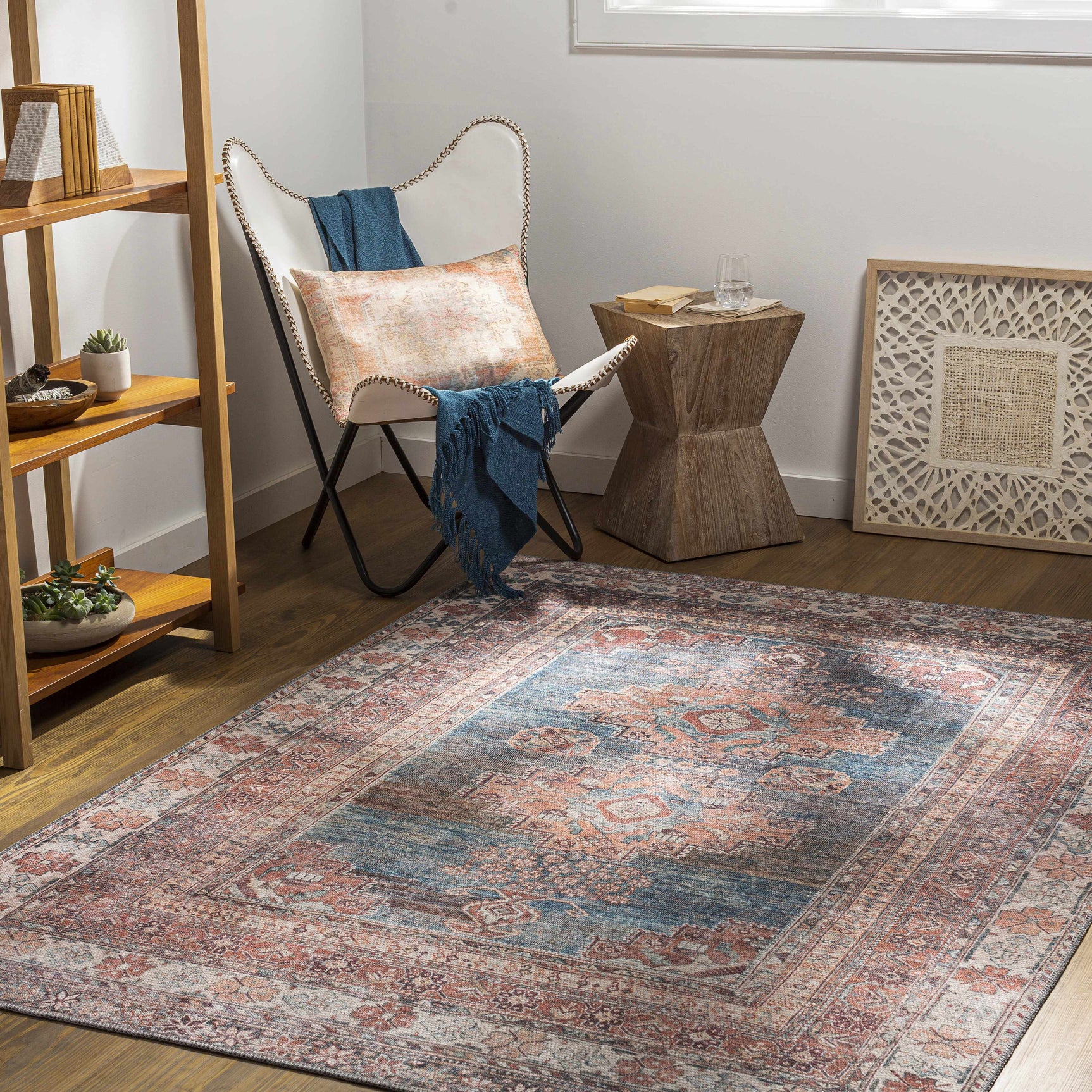 Baltinglass Rust & Blue Washable Area Rug - Clearance - Ornate Home