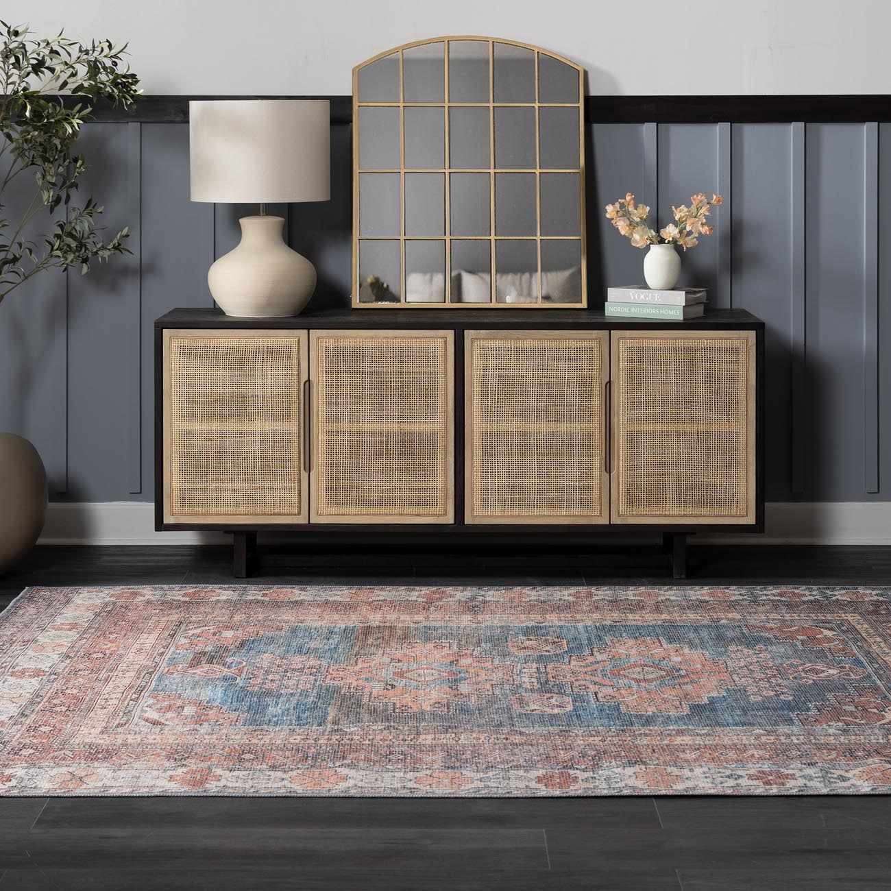 Baltinglass Rust & Blue Washable Area Rug - Clearance - Ornate Home