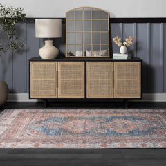 Baltinglass Rust & Blue Washable Area Rug - Clearance - Ornate Home