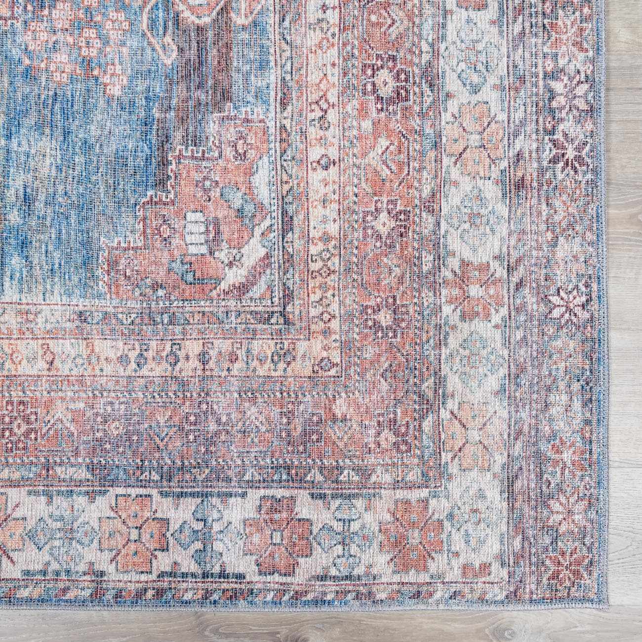 Baltinglass Rust & Blue Washable Area Rug - Clearance - Ornate Home