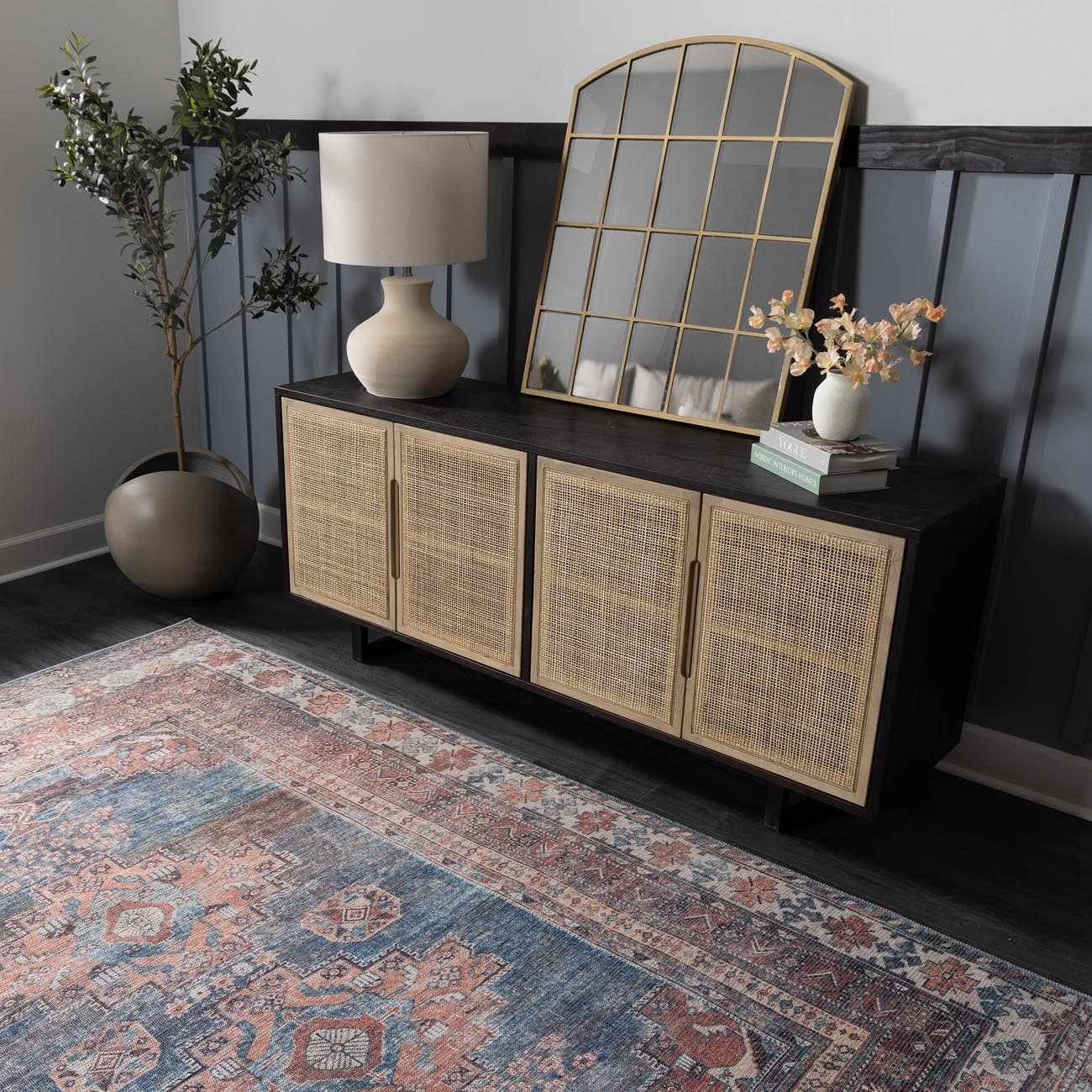 Baltinglass Rust & Blue Washable Area Rug - Clearance - Ornate Home