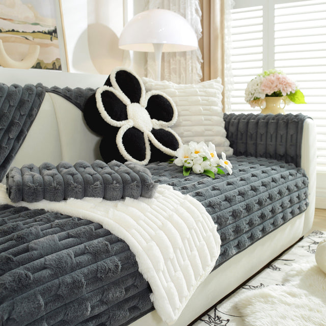 Bamboo-Style Sofa Towel, Faux Rabbit Fur Thickened Non-slip Seat Cushion Covers - Ornate Home