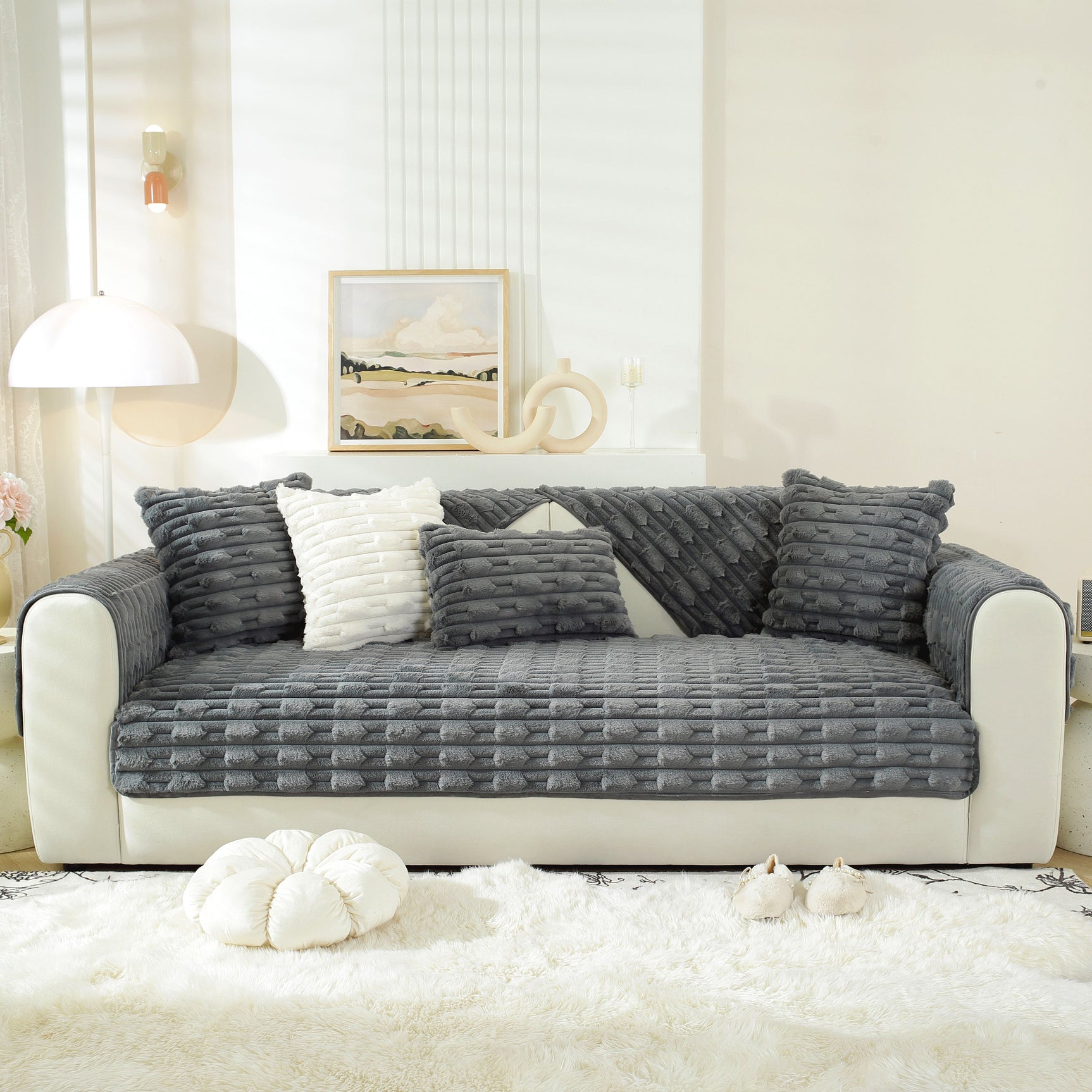 Bamboo-Style Sofa Towel, Faux Rabbit Fur Thickened Non-slip Seat Cushion Covers - Ornate Home