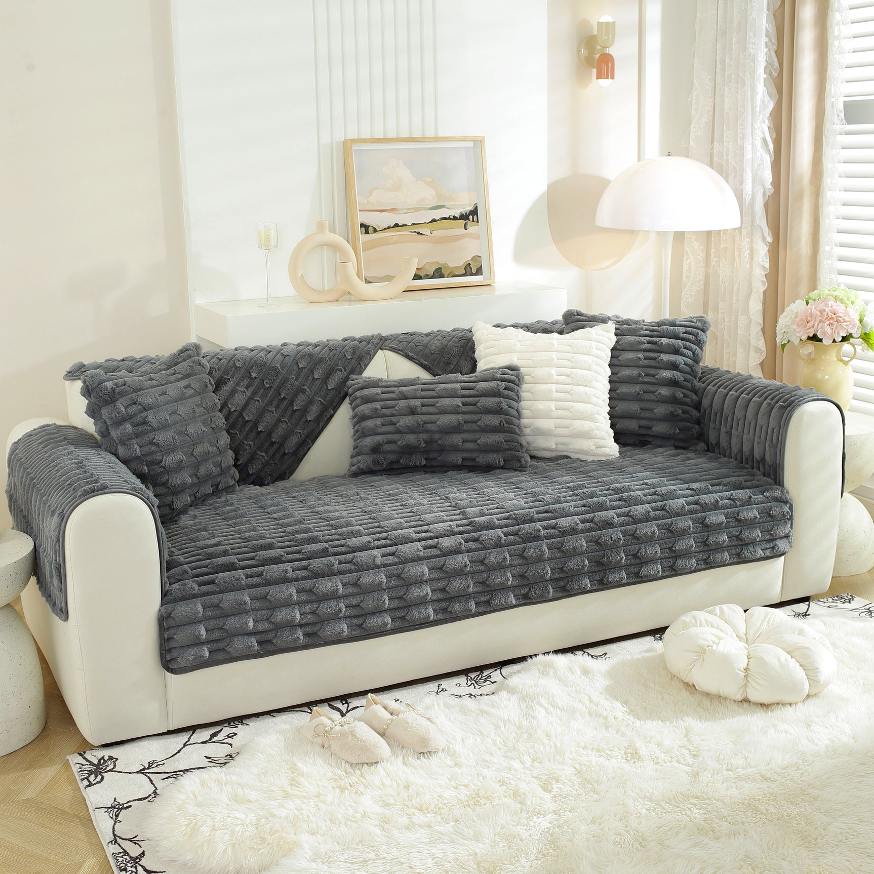 Bamboo-Style Sofa Towel, Faux Rabbit Fur Thickened Non-slip Seat Cushion Covers - Ornate Home