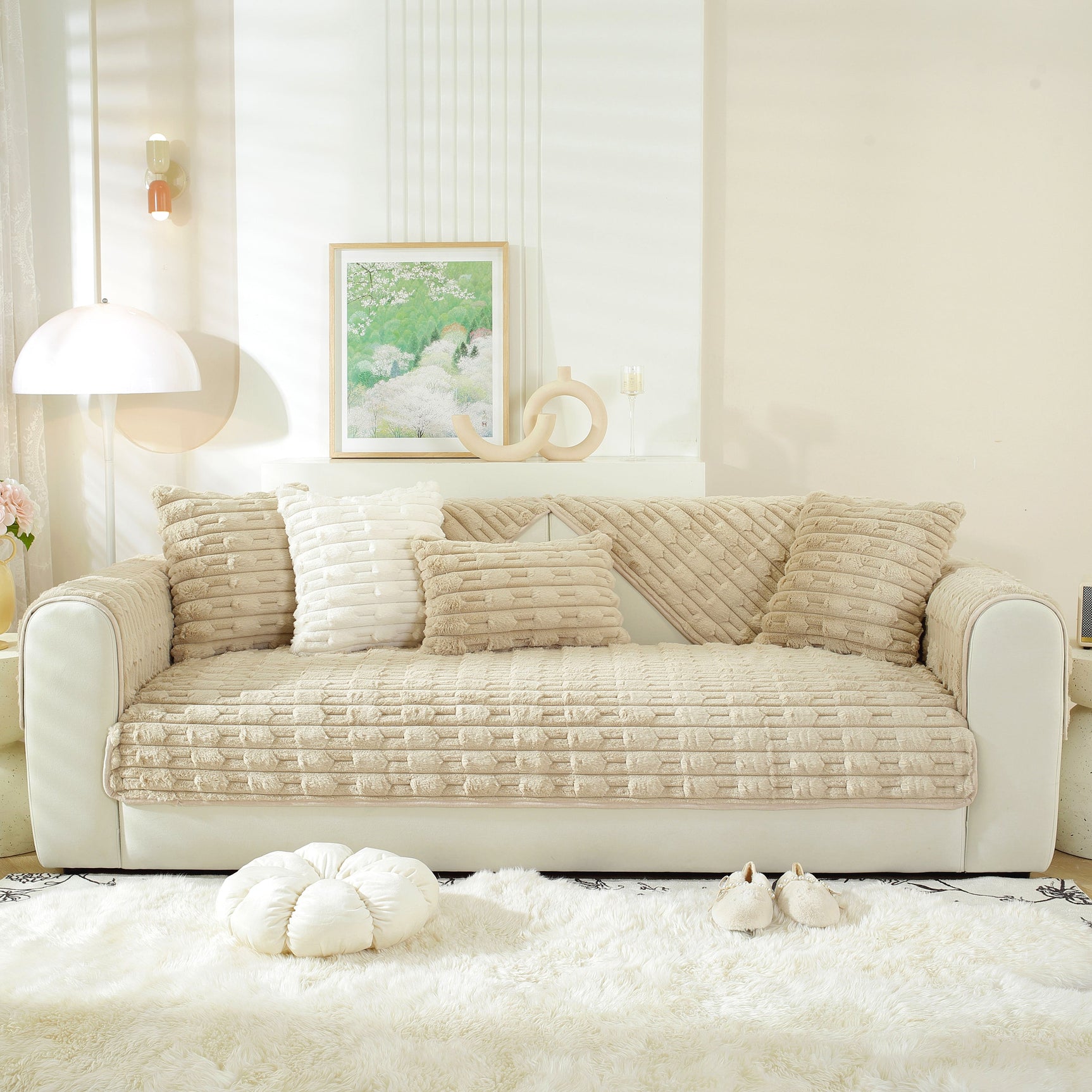 Bamboo-Style Sofa Towel, Faux Rabbit Fur Thickened Non-slip Seat Cushion Covers - Ornate Home