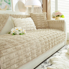 Bamboo-Style Sofa Towel, Faux Rabbit Fur Thickened Non-slip Seat Cushion Covers - Ornate Home