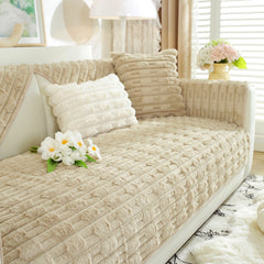 Bamboo-Style Sofa Towel, Faux Rabbit Fur Thickened Non-slip Seat Cushion Covers - Ornate Home
