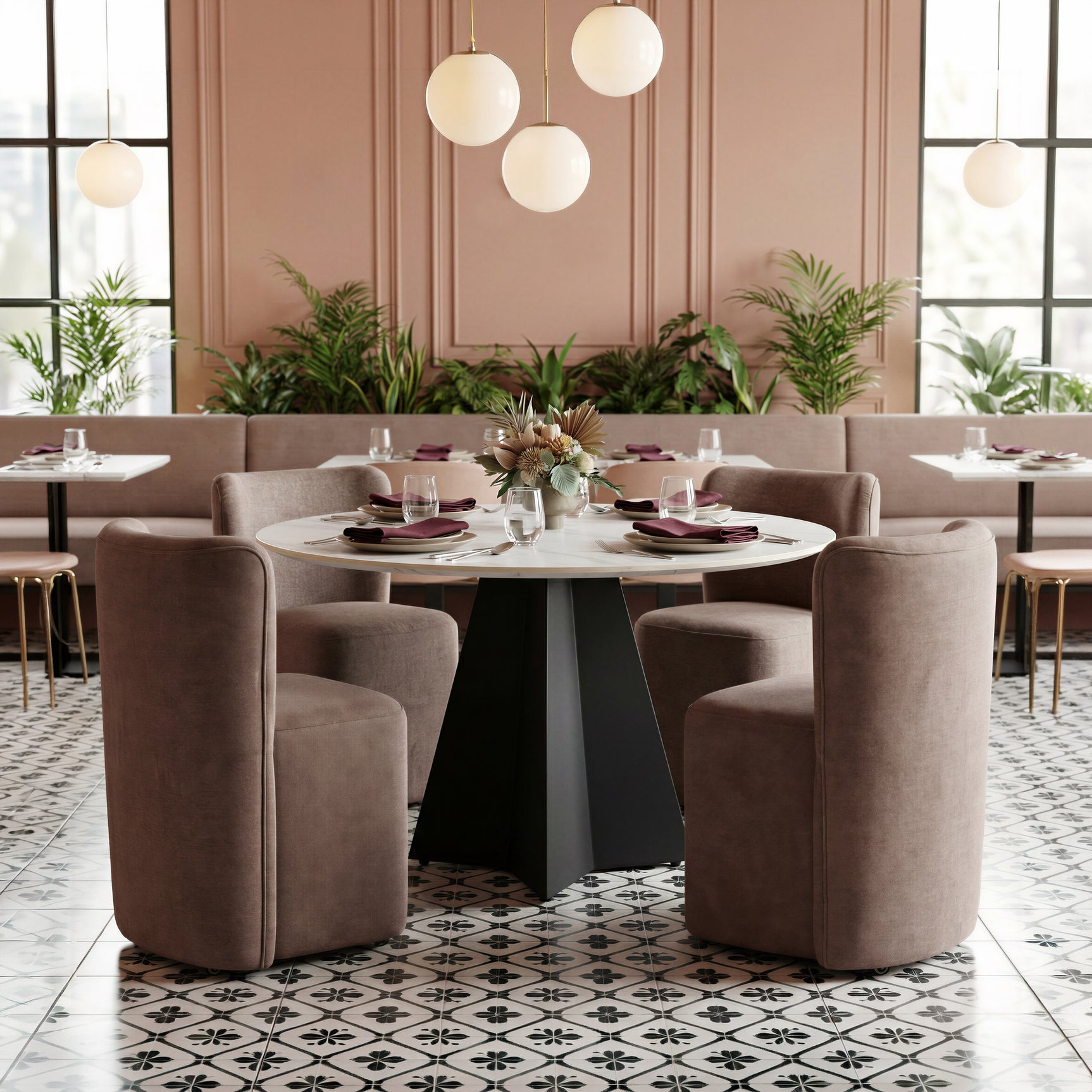 Bambun Taupe Dining Chair with Wheels