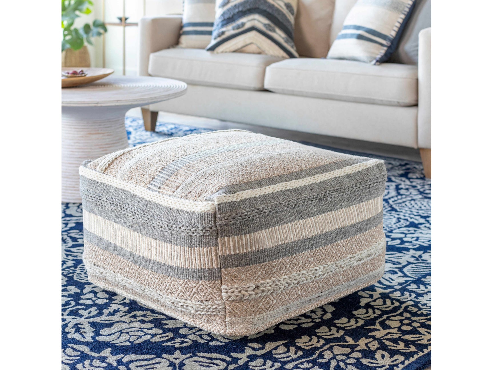 Bancroft Ivory Handwoven Textured Pouf - Ornate Home