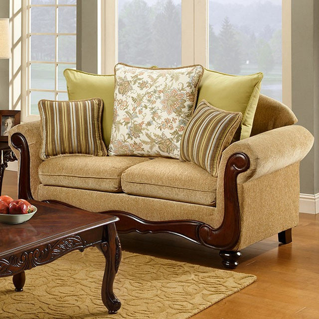 Banstead Tan/Dark Cherry Loveseat - Ornate Home