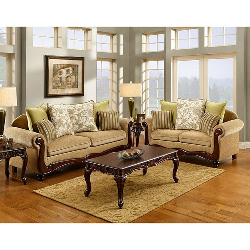 Banstead Tan/Dark Cherry Loveseat - Ornate Home