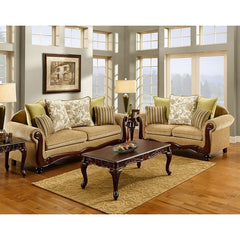 Banstead Tan/Dark Cherry Loveseat - Ornate Home