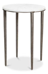 Banswara White/Antique Nickel Round Side Table - Ornate Home
