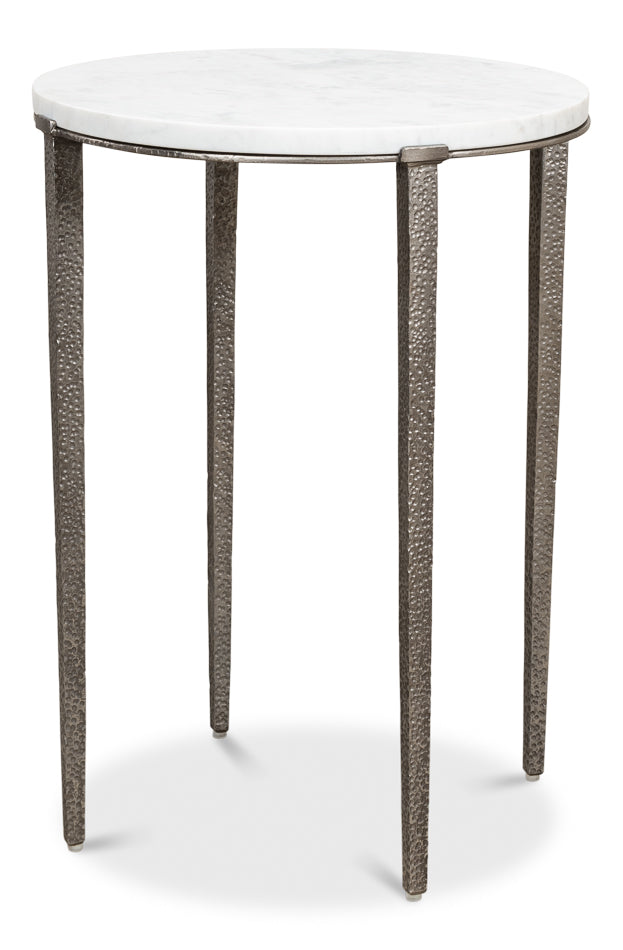 Banswara White/Antique Nickel Round Side Table - Ornate Home