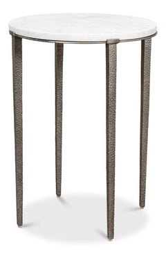 Banswara White/Antique Nickel Round Side Table - Ornate Home