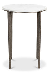 Banswara White/Antique Nickel Round Side Table - Ornate Home