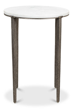 Banswara White/Antique Nickel Round Side Table - Ornate Home