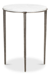 Banswara White/Antique Nickel Round Side Table - Ornate Home