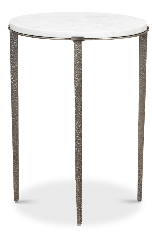 Banswara White/Antique Nickel Round Side Table - Ornate Home