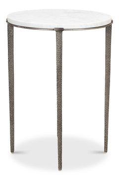 Banswara White/Antique Nickel Round Side Table - Ornate Home