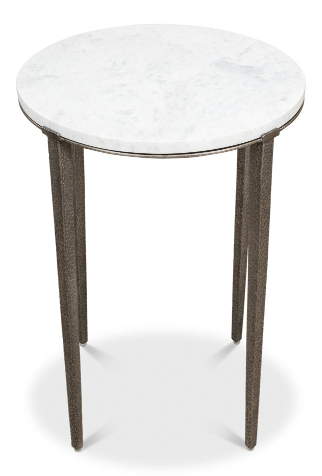 Banswara White/Antique Nickel Round Side Table - Ornate Home