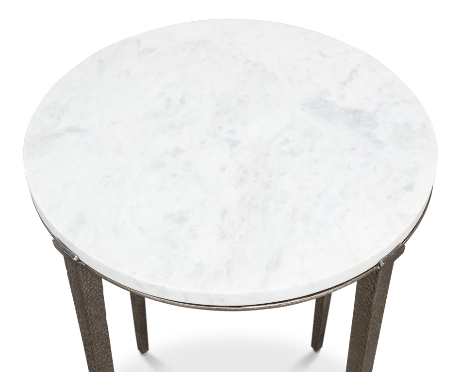 Banswara White/Antique Nickel Round Side Table - Ornate Home