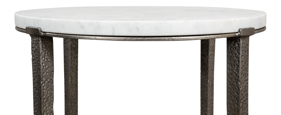 Banswara White/Antique Nickel Round Side Table - Ornate Home