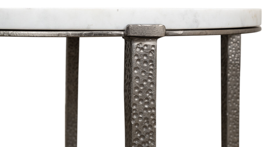 Banswara White/Antique Nickel Round Side Table - Ornate Home
