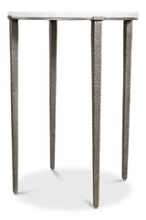 Banswara White/Antique Nickel Round Side Table - Ornate Home