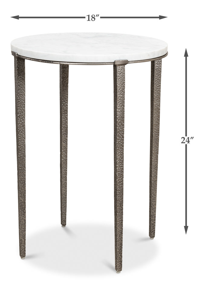 Banswara White/Antique Nickel Round Side Table - Ornate Home
