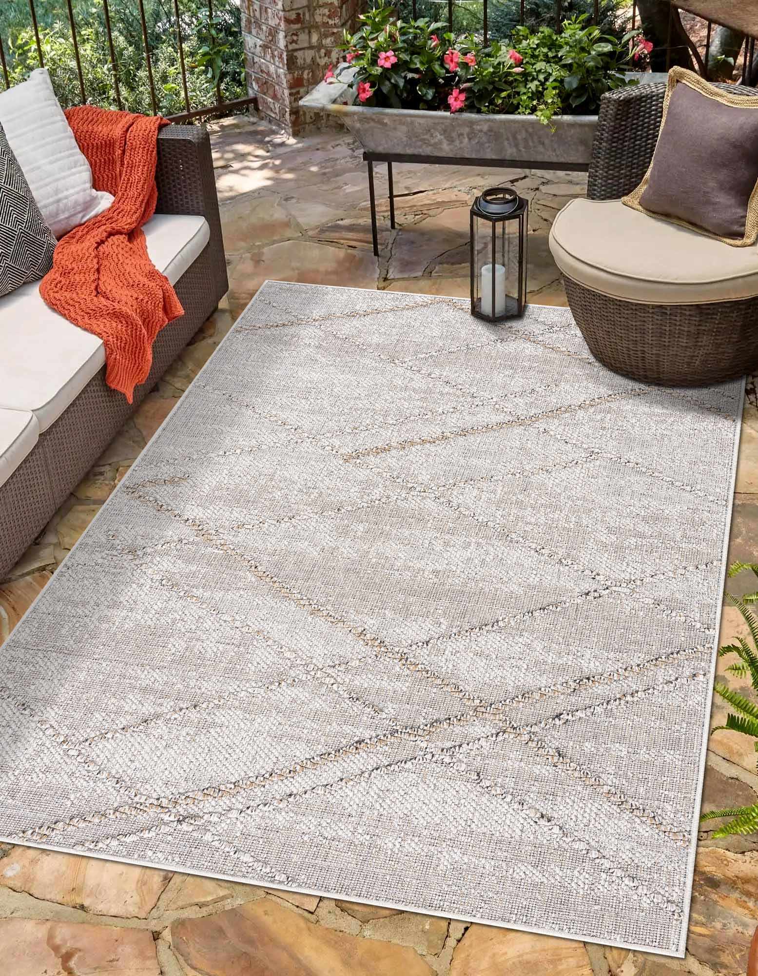 Baqer Bone & Tan Textured Performance Outdoor Rug - Clearance - Ornate Home