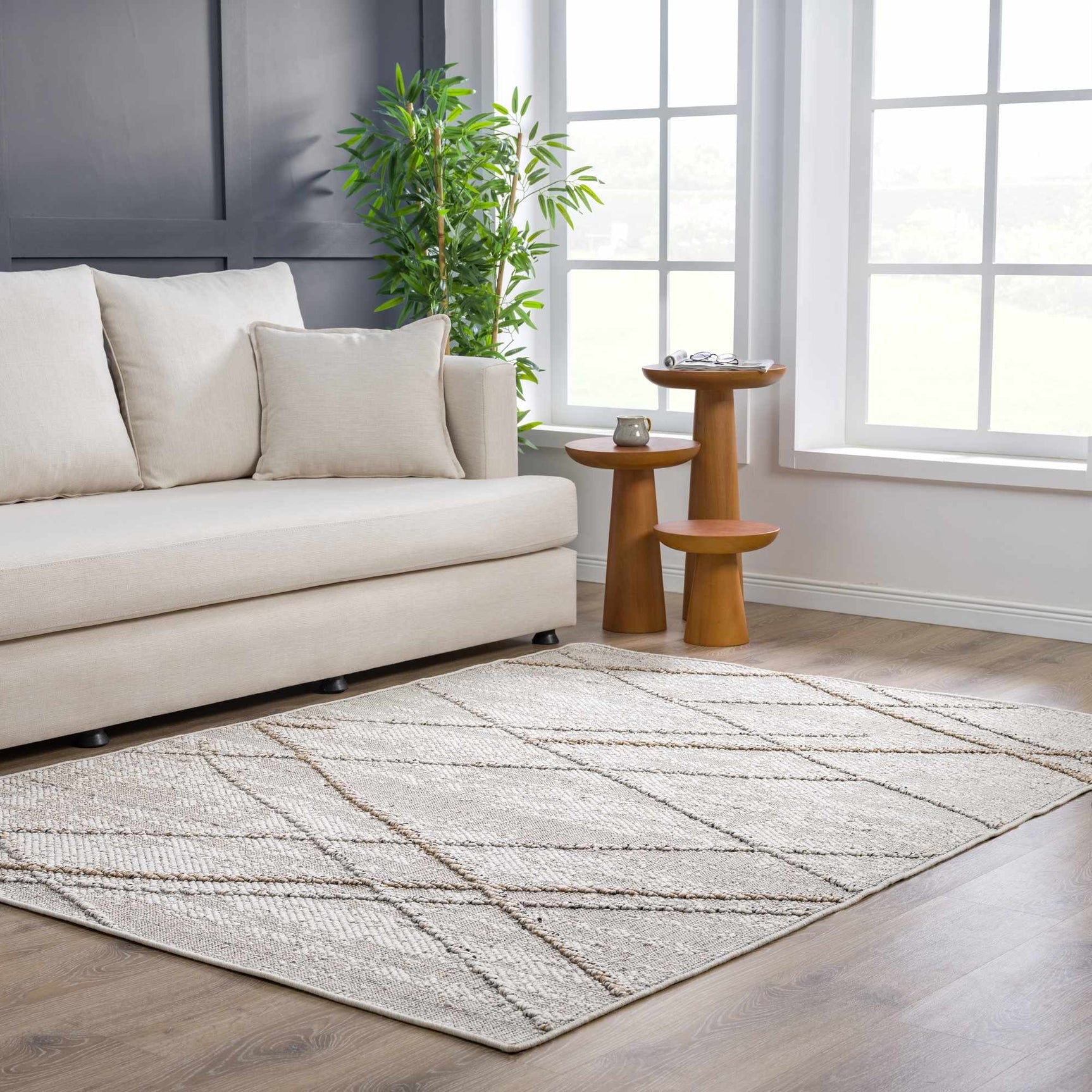 Baqer Bone & Tan Textured Performance Outdoor Rug - Clearance - Ornate Home