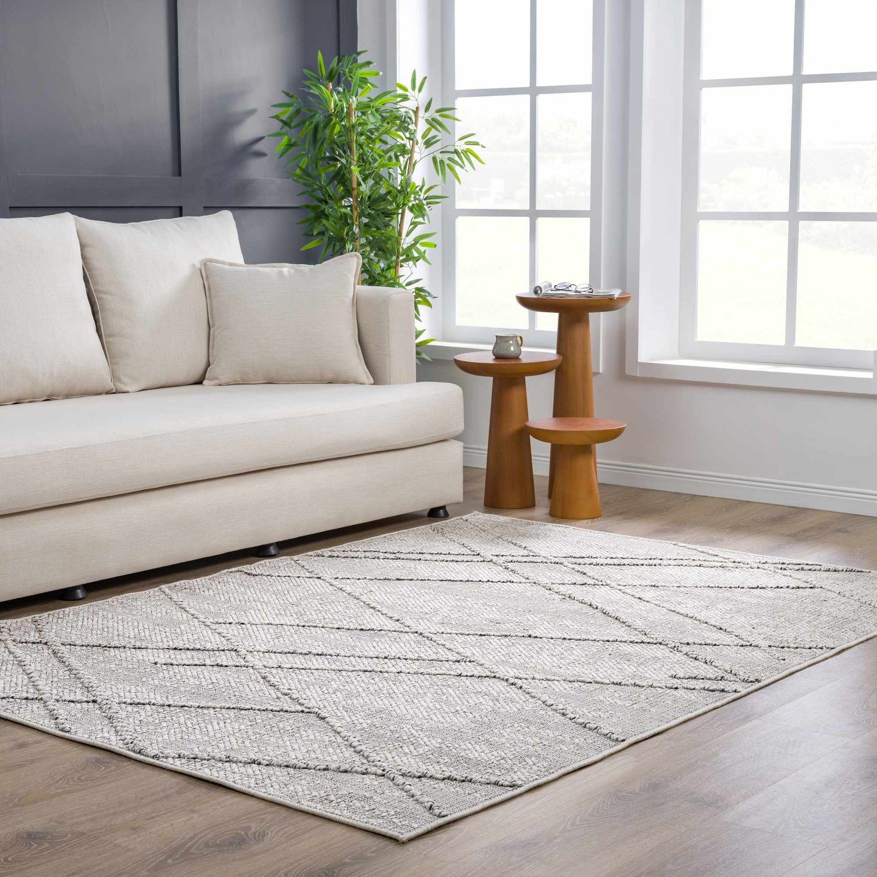 Baqer Bone & Taupe Textured Performance Outdoor Rug - Clearance - Ornate Home