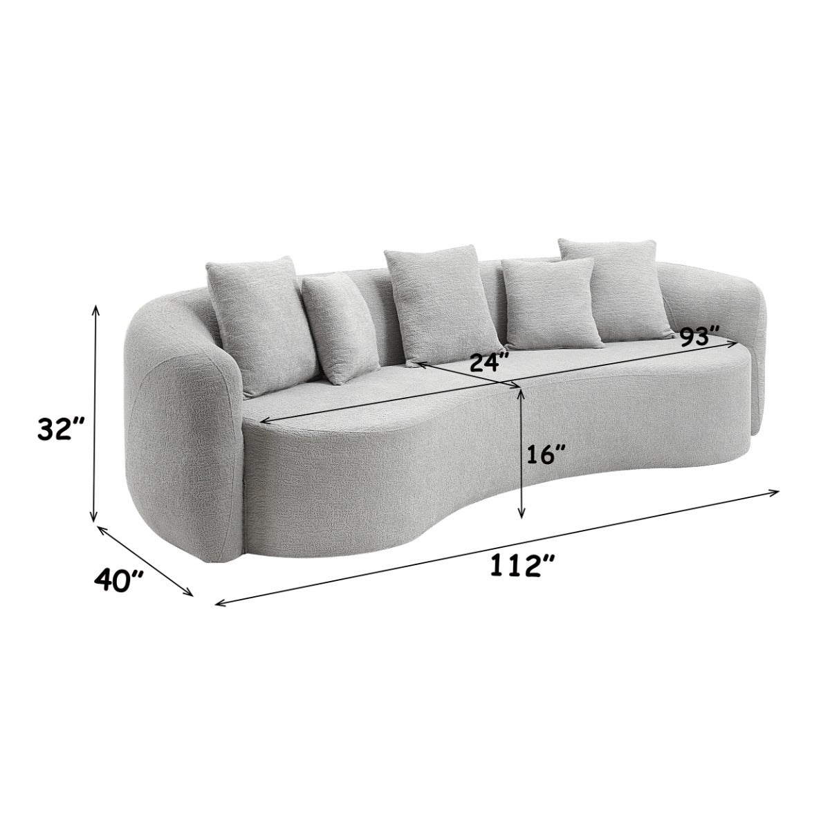Barasa Gray Oversize Sofa in a Box w/5 Pillows - Ornate Home