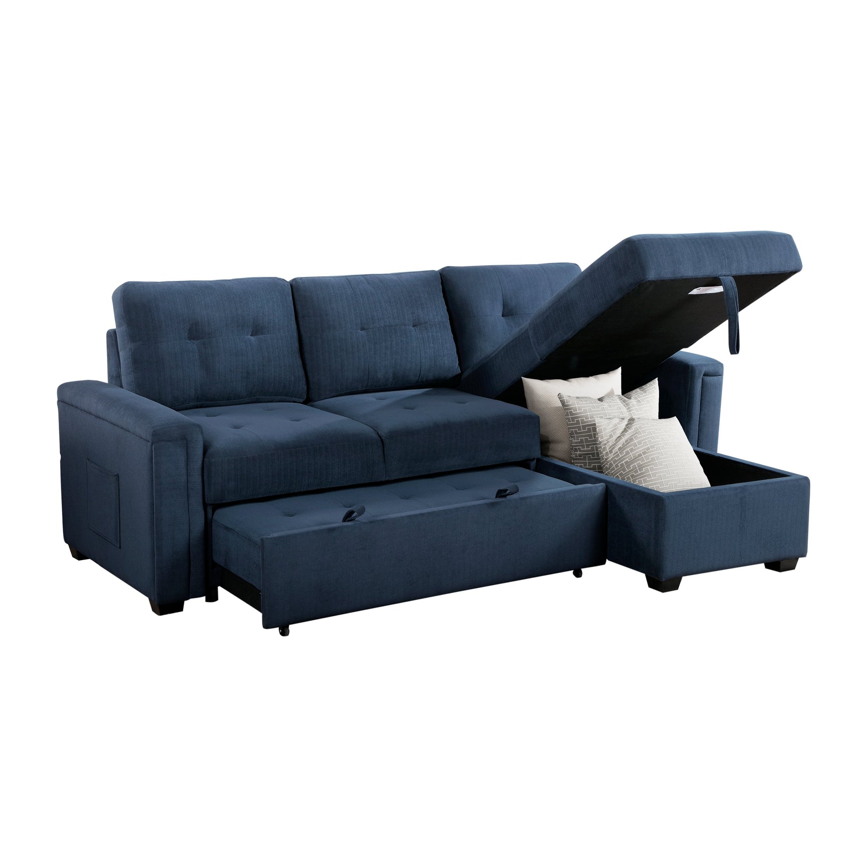 Barbara Blue Reversible Sectional with Pull-Out Bed - Ornate Home