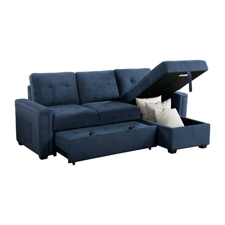 Barbara Blue Reversible Sectional with Pull-Out Bed - Ornate Home