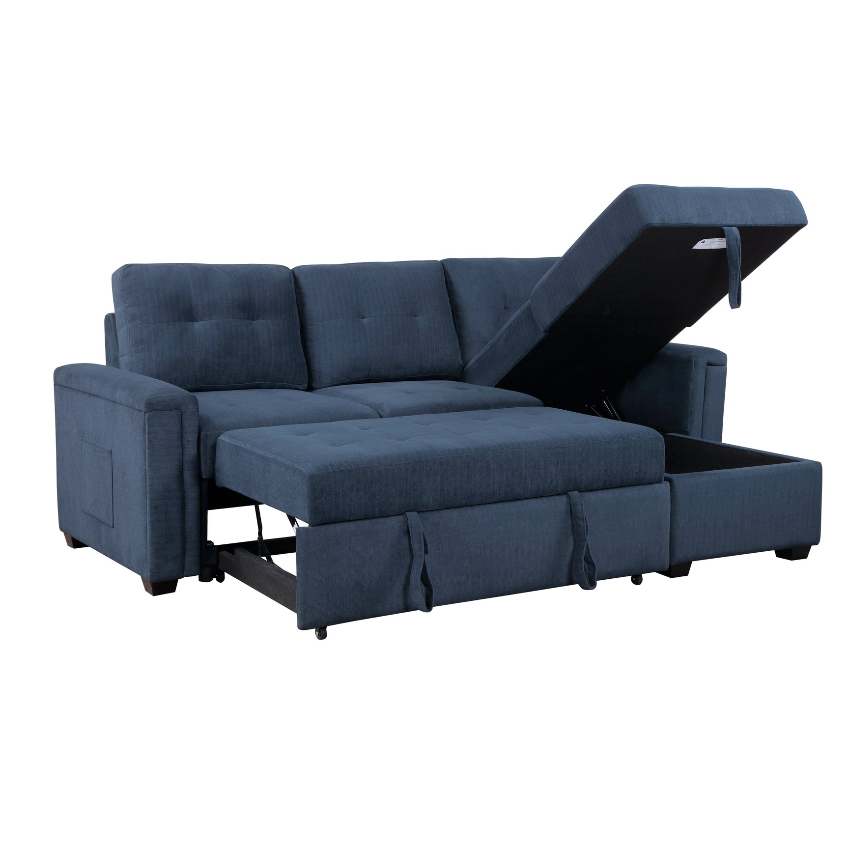 Barbara Blue Reversible Sectional with Pull-Out Bed - Ornate Home