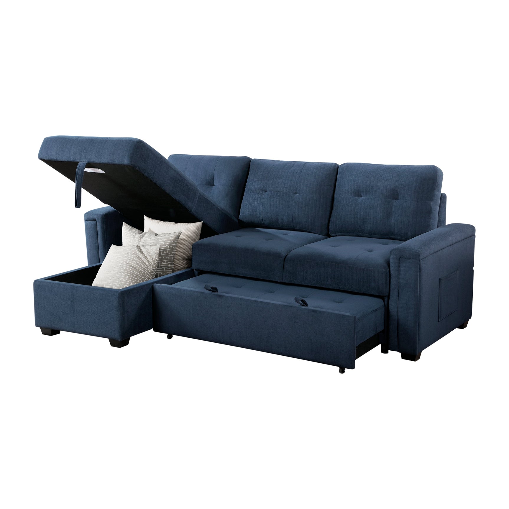 Barbara Blue Reversible Sectional with Pull-Out Bed - Ornate Home
