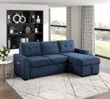 Barbara Blue Reversible Sectional with Pull-Out Bed - Ornate Home