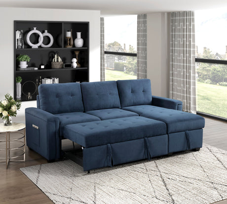 Barbara Blue Reversible Sectional with Pull-Out Bed - Ornate Home