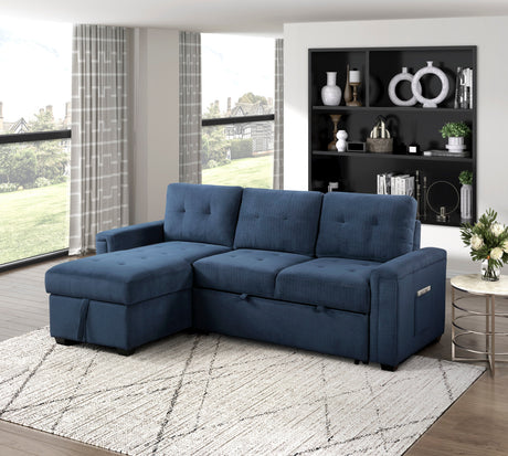 Barbara Blue Reversible Sectional with Pull-Out Bed - Ornate Home