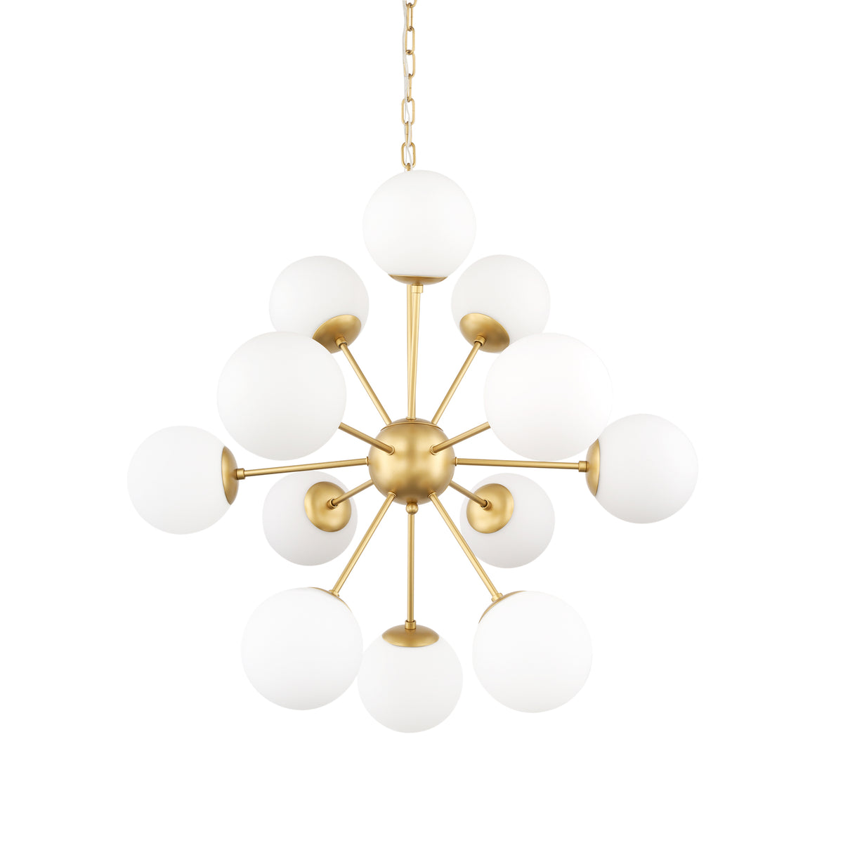 Barbara Brushed Gold Metal with Frosted Glass Globes 11-Light Chandelier - Ornate Home