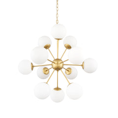 Barbara Brushed Gold Metal with Frosted Glass Globes 11-Light Chandelier