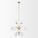 Barbara Brushed Gold Metal with Frosted Glass Globes 11-Light Chandelier - Ornate Home