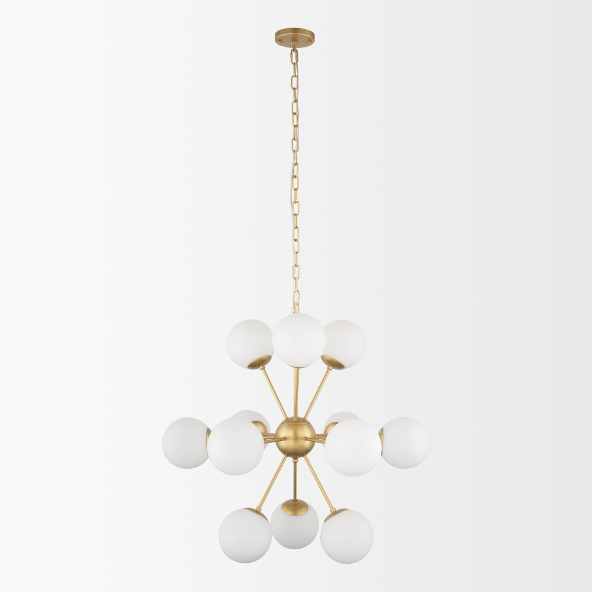 Barbara Brushed Gold Metal with Frosted Glass Globes 11-Light Chandelier - Ornate Home