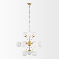 Barbara Brushed Gold Metal with Frosted Glass Globes 11-Light Chandelier