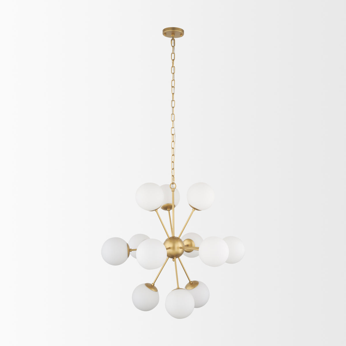 Barbara Brushed Gold Metal with Frosted Glass Globes 11-Light Chandelier - Ornate Home
